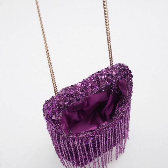Beaded mini fringe bag- PINK - Picture 3 of 6